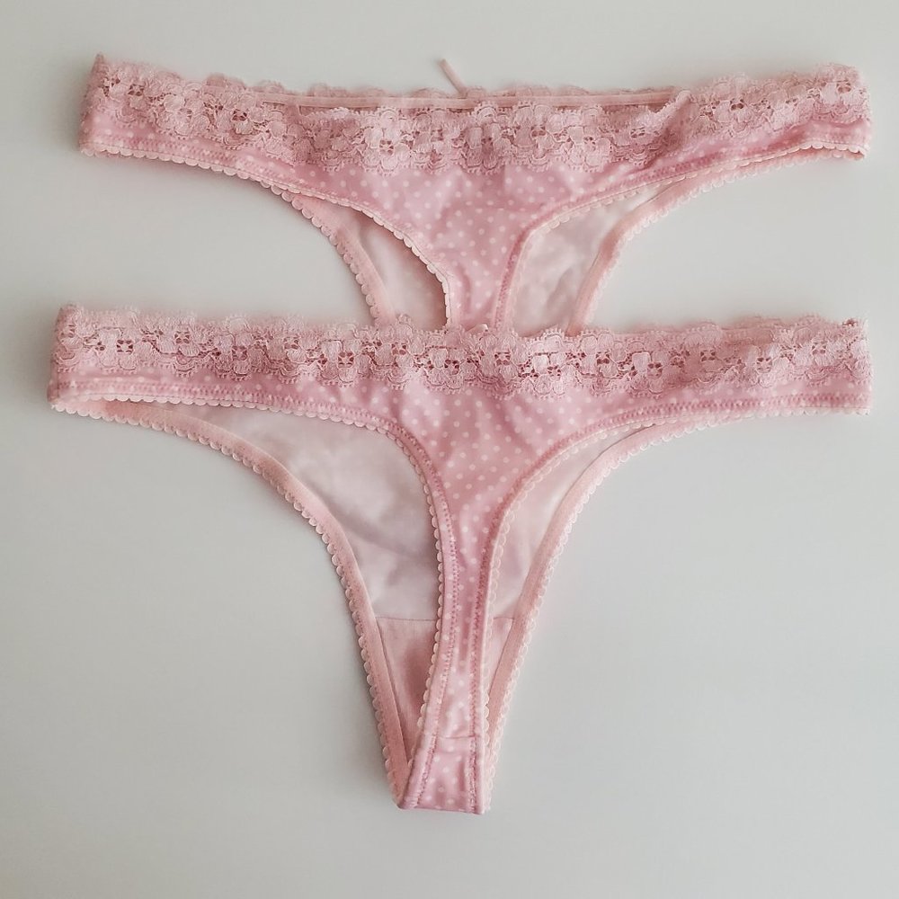 Pink Polka Dot 3 Piece Lace Trim Bra & Thong Bundle | Like New | 32D, Small - Picture 11 of 13